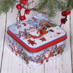 Банка жестяная «Дед Мороз и пряничный домик» 900мл 12*12*6,5см