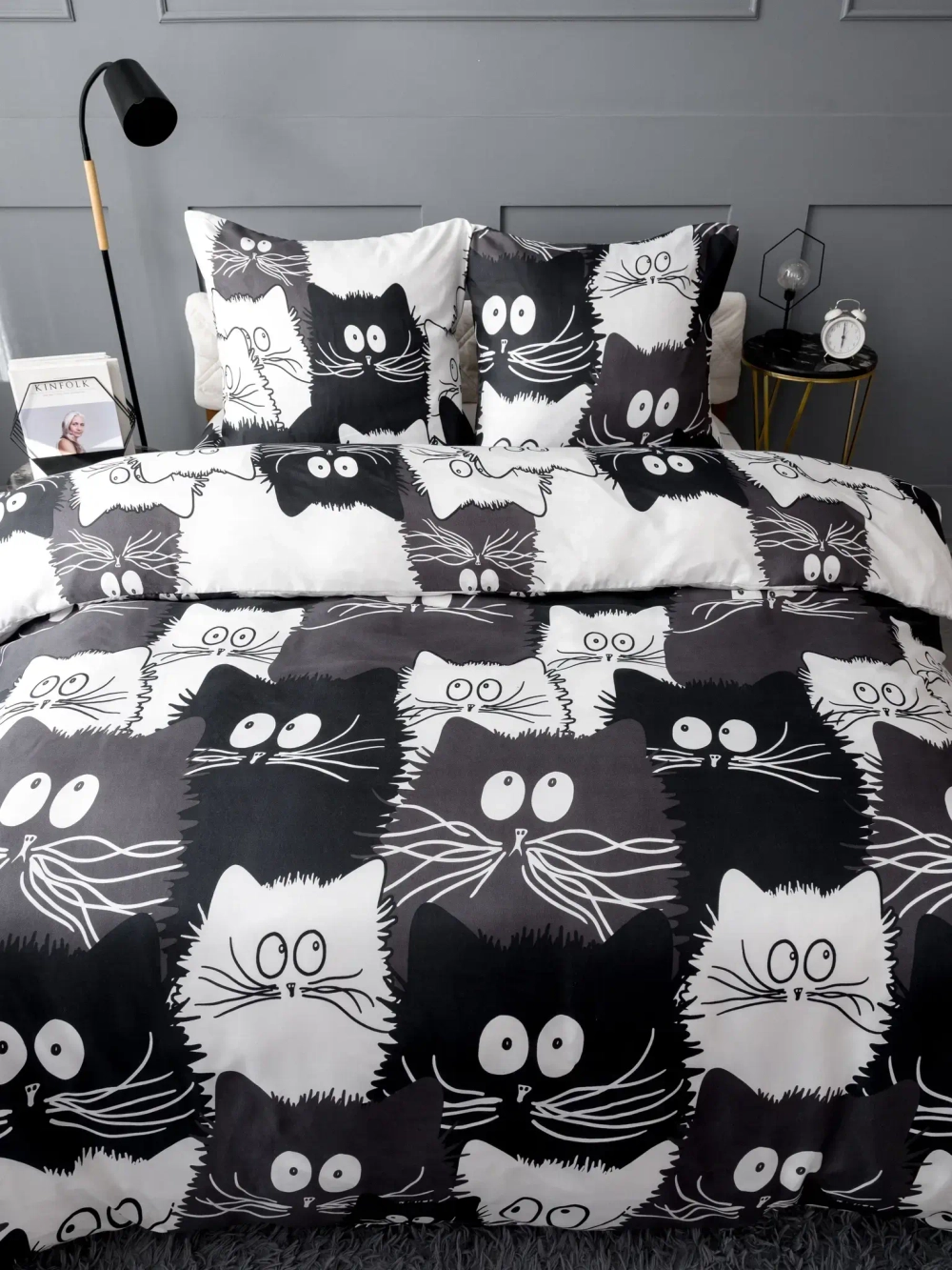 Постельное белье 2,0 полисатин Павлайн с Евро простыней Коты компания