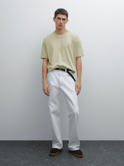 Massimo Dutti Хлопковая футболка-поло с короткими рукавами, зеленоватый