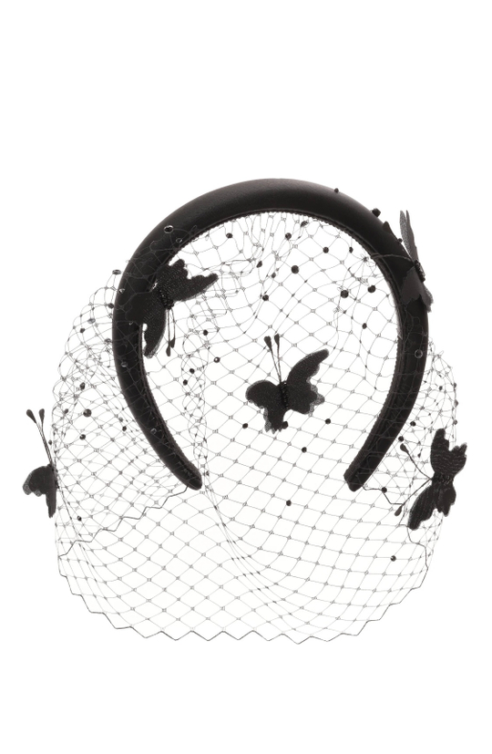 Вуаль с шелковыми бабочками на объемном ободке