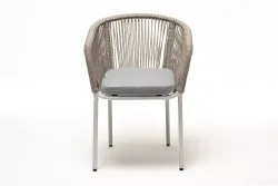 "Марсель" стул плетеный из роупа, каркас алюминий светло-серый (RAL7035) муар, роуп серый меланж круглый, ткань светло-серая