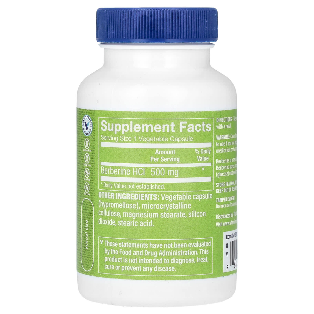 The Vitamin Shoppe, берберин гидрохлорид, 500 мг, 60 растительных капсул