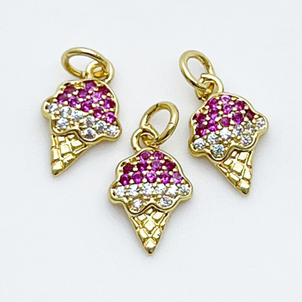 Подвеска Мороженое, позолота, фианиты, размер 13*8 мм, цена за 1 шт