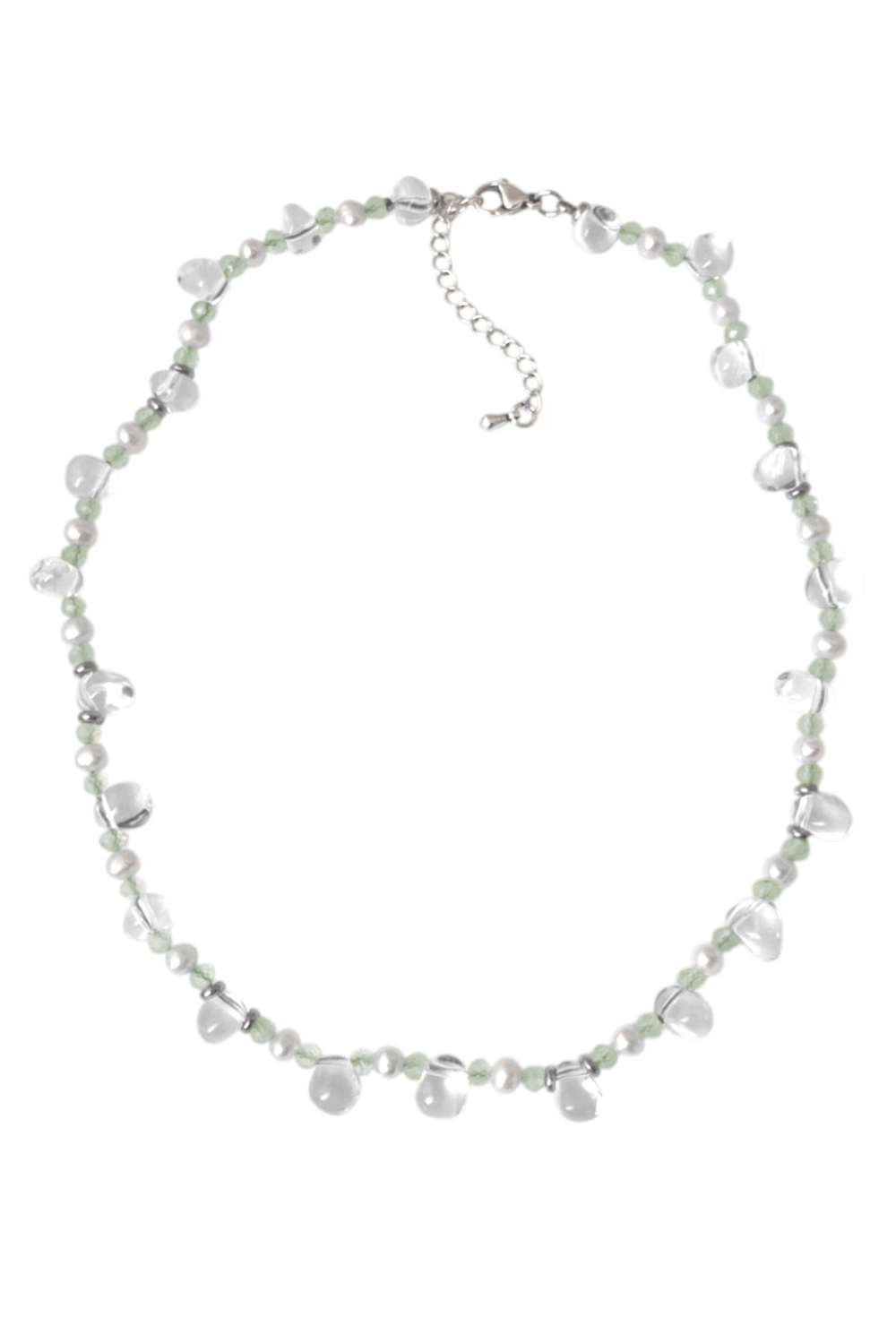 Чокер Росинка с прозрачным кварцем, жемчугом и пренитом