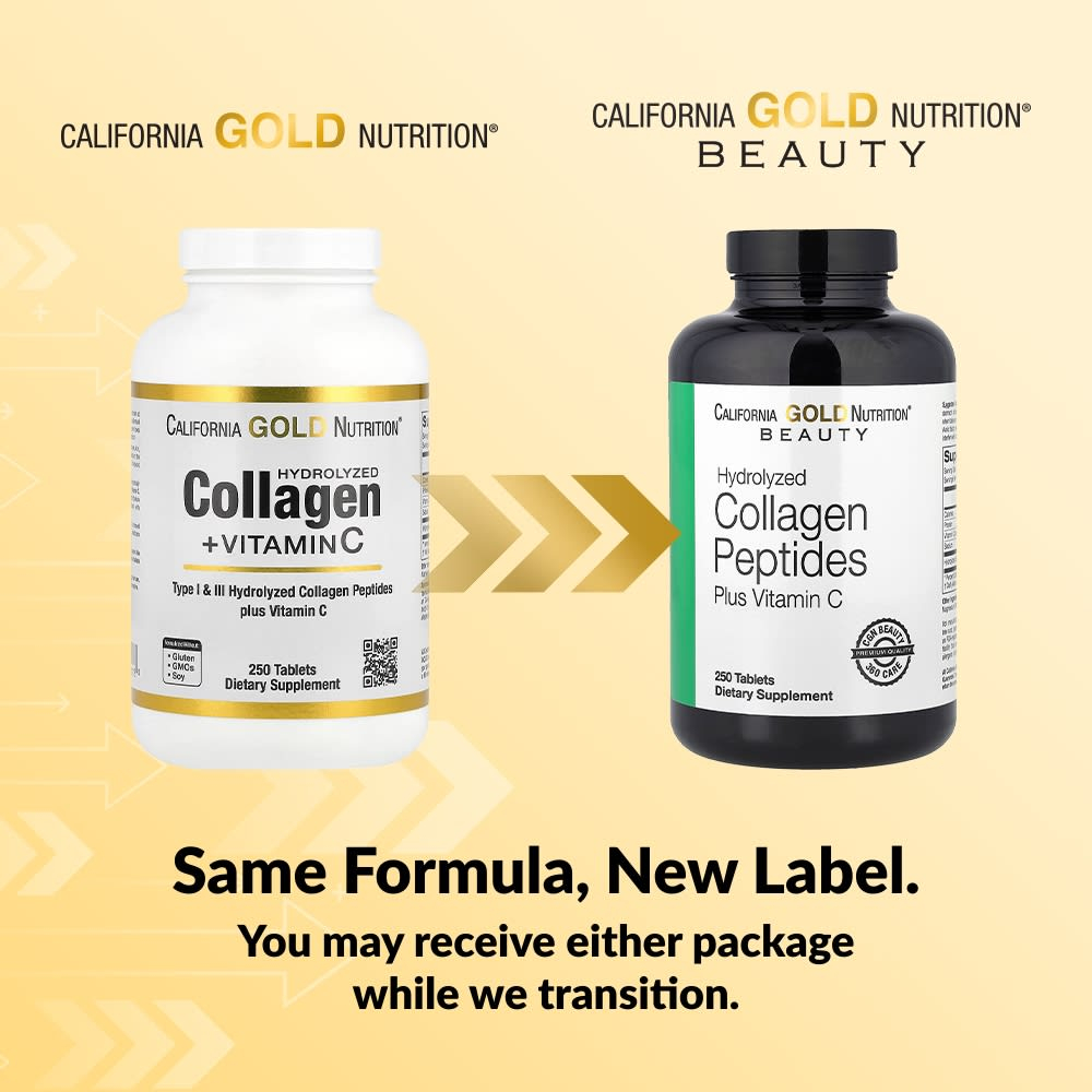 California Gold Nutrition, пептиды гидролизованного коллагена I и III типов с витамином C, 250 таблеток