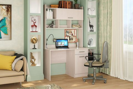 Стол компьютерный с ящиками и полками Ясень Анкор светлый 111,8х57х188,2 см