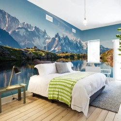 Фотообои на стену "Белое озеро 800х270", обои флизелиновые гладкие в комнату спальню кухню коридор, пейзаж горы