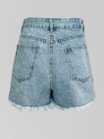 Шорты джинсовые WZH 83123 однотонные со стразами рваный стиль