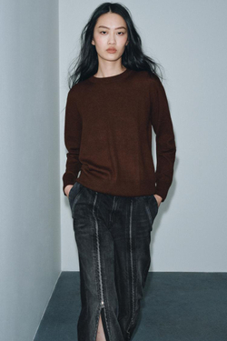 ZARA СВИТЕР ИЗ 100% ЭКСТРАМЯГКОЙ ШЕРСТИ, КОРИЧНЕВЫЙ