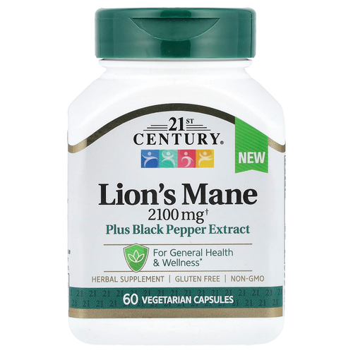 21st Century, Lion's Mane, 2100 мг, 60 вегетарианских капсул
