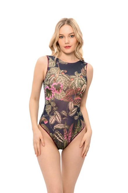 Слитный купальник без рукава "Ботаника"