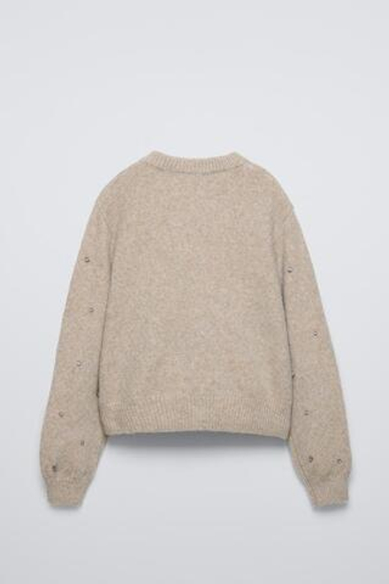 ZARA КАРДИГАН С БЛЕСТЯЩЕЙ ОТДЕЛКОЙ, РЫЖЕВАТО-КОРИЧНЕВЫЙ