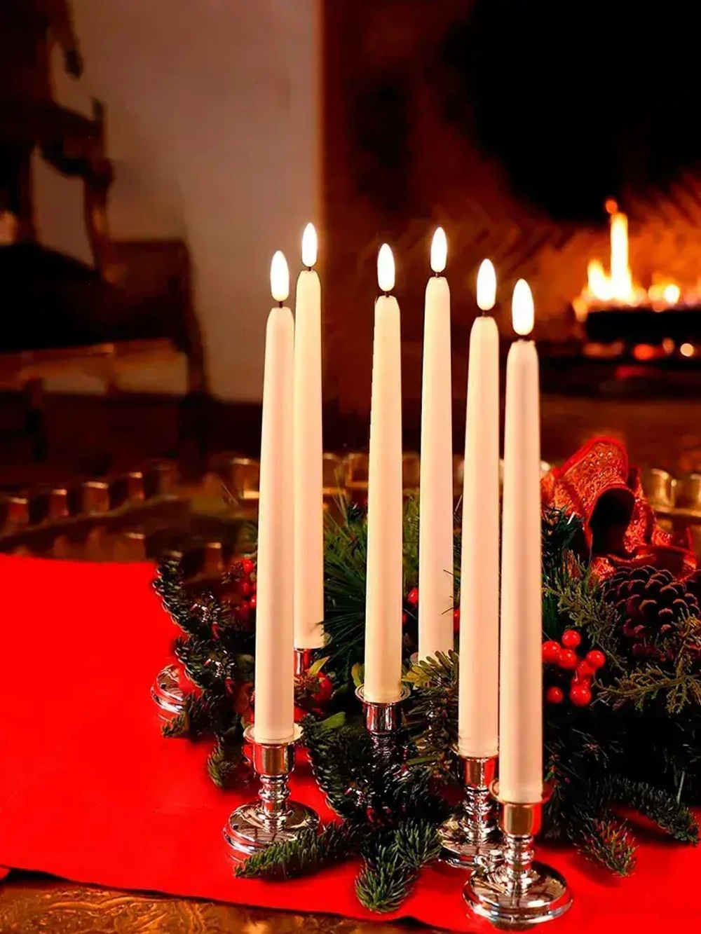 Набор 6 шт. высокие тонкие светодиодные отдельные свечи (на батарейках) украшение декоративное