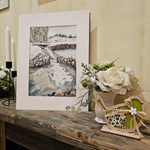 Картина авторская акварельная в паспарту 30х40 см на стену для интерьера "Нижний водопад в Веребково"