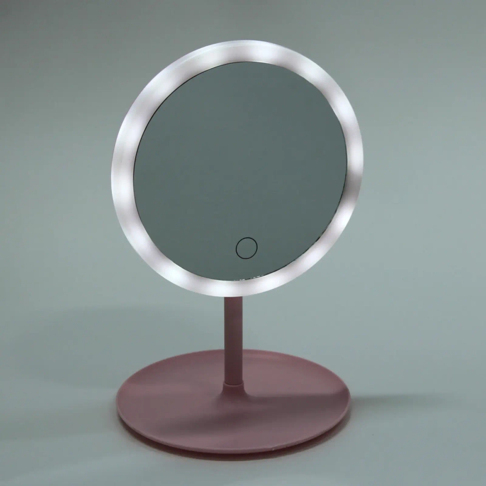 Зеркало настольное с подсветкой на подставке «SVETi», цвет розовый, USB, 28*18см
