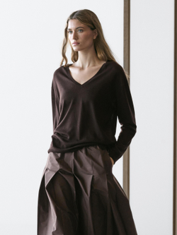 Massimo Dutti Свитер оверсайз с V-образным вырезом, коричневый