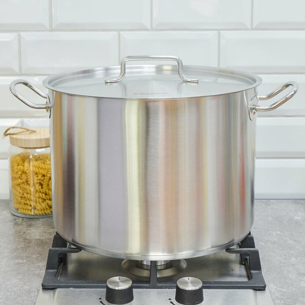 Кастрюля 15л нерж Общепит Шеф, d30см, h22см, с металлической крышкой, ТРС