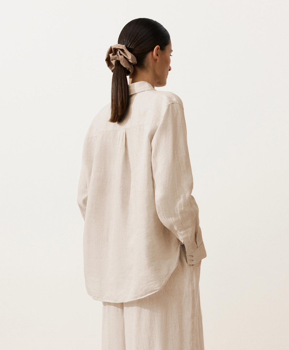 Oysho Рубашка свободного кроя из 100%-го льна, песочный меланж