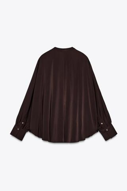 ZARA БЛУЗА ИЗ АТЛАСА С РУКАВАМИ-НАКИДКАМИ, КОРИЧНЕВЫЙ
