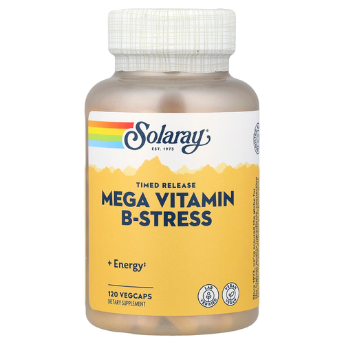 Solaray, мегавитамин B-Stress, замедленное высвобождение, 120 растительных капсул