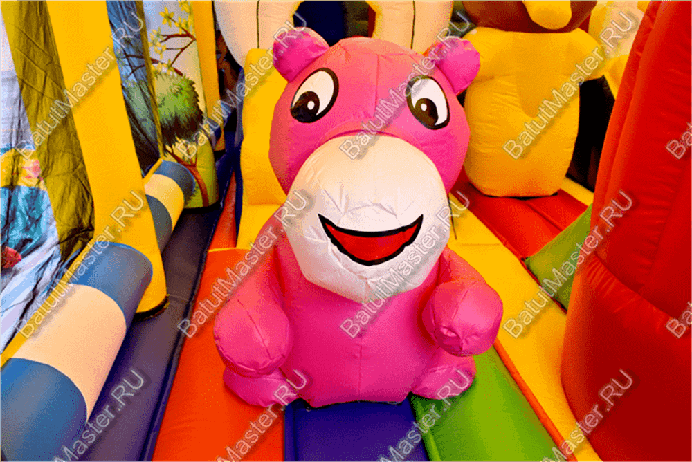 Надувной батут "Зверята с крышей 3" со скалодромом, 12*8*6 м