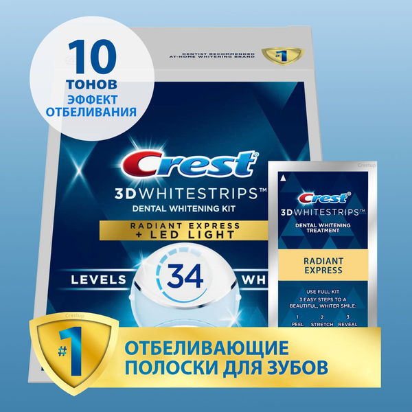 Отбеливающие полоски для зубов Crest 3D Whitestrips Radiant Express Plus Led Light