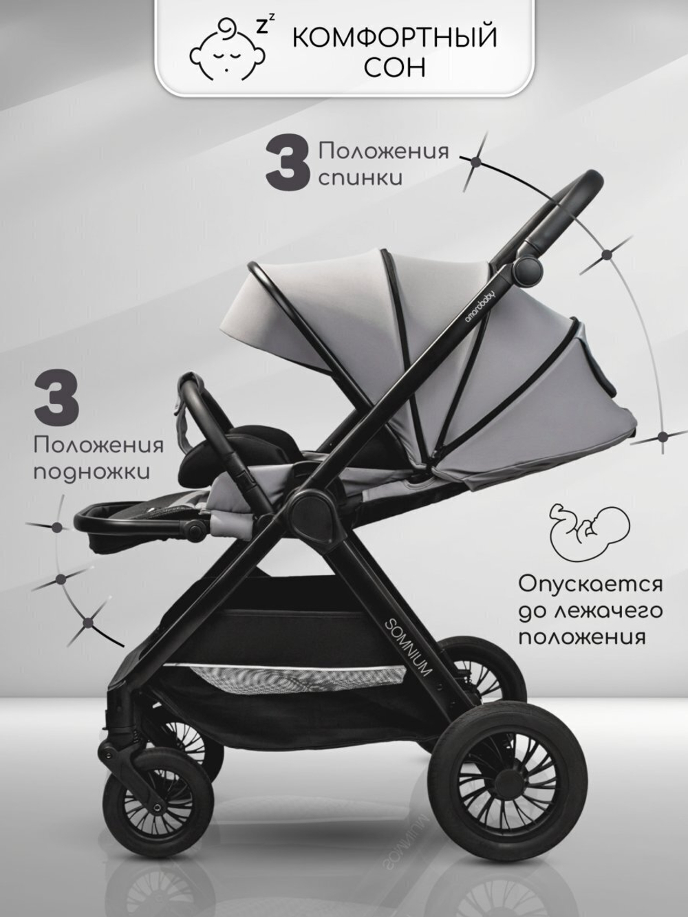 Прогулочная коляска с реверсивным блоком Amarobaby, Somnium