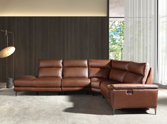 5-местный диван с левым шезлонгом 6216 из коричнево-табачной кожи