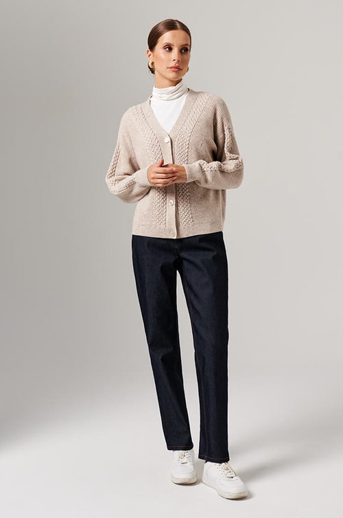 1908 Кардиган женский (серо-бежевый меланж)