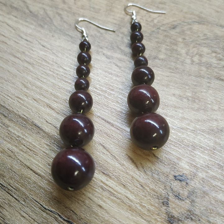 Серьги Страсть, дерево, цвет вишневый, 16x70 мм