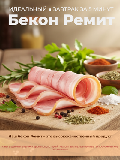 Бекон сырокопченый, нарезка, замороженный "Ремит" 500 гр