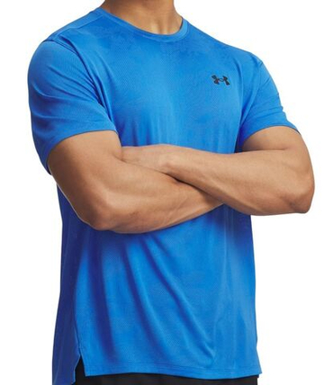 Мужская теннисная футболка Under Armour Tech Vent Jacquard Sleeve - blue atlantis/black