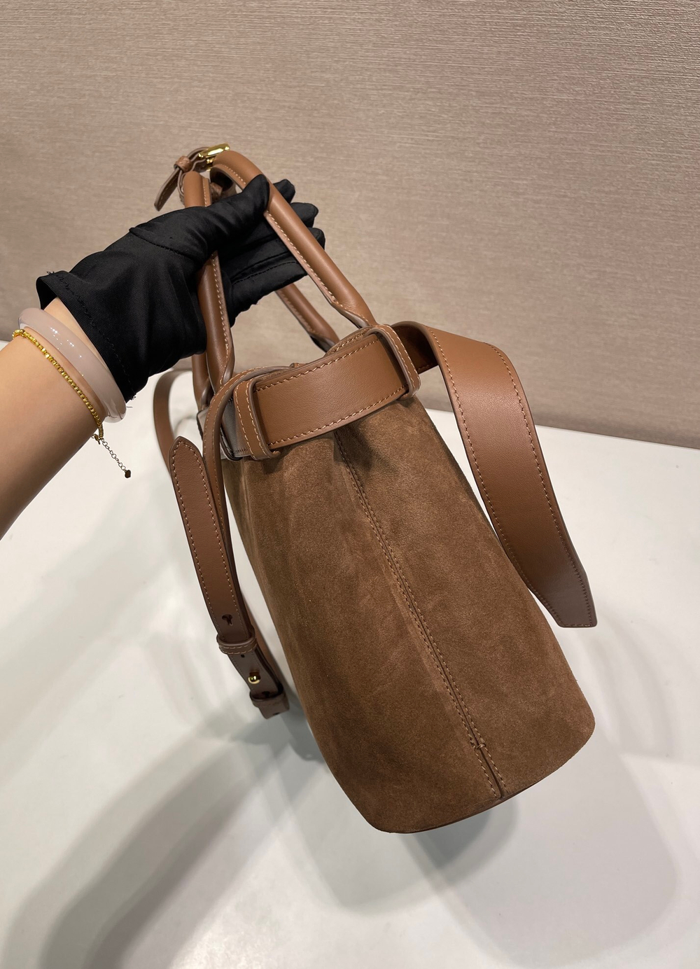 Prada Buckle Small Leather Handbag With Belt 32 cm
