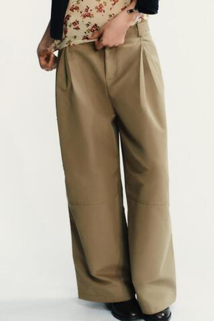ZARA БРЮКИ КАРГО С ЗАЩИПАМИ, СВЕТЛЫЙ ХАКИ