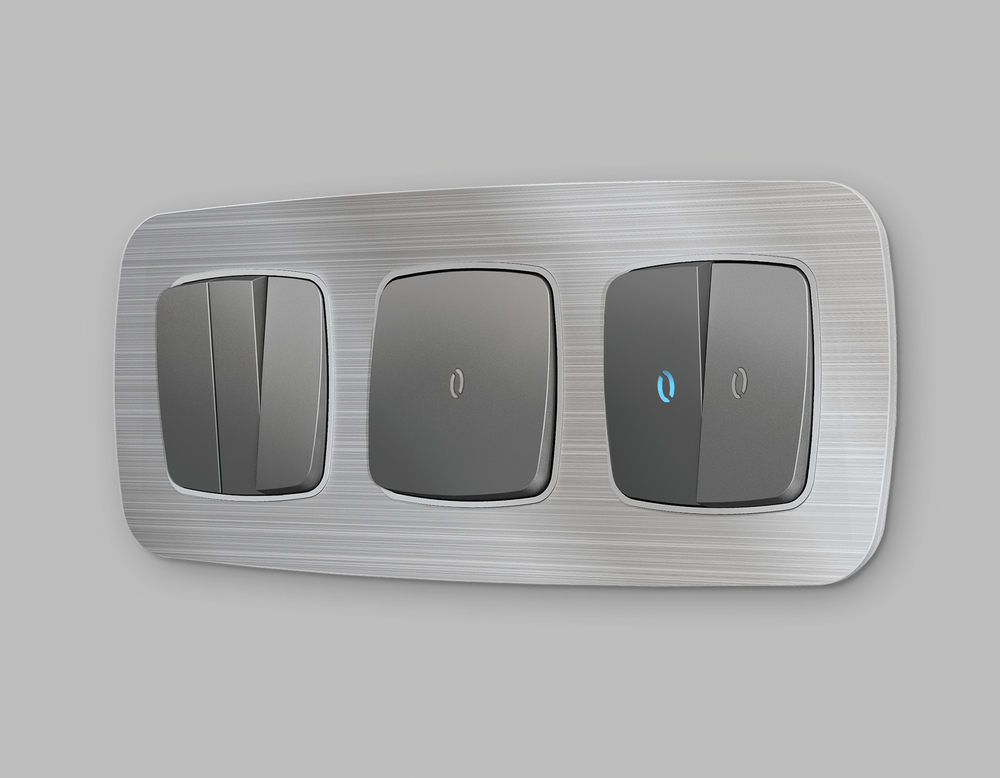 MO654020 Комплект механизма 2-кл выключателя с подсветкой 10000K OMEGA Антрацит серый QUANT (OP6540, VM115, G17B)