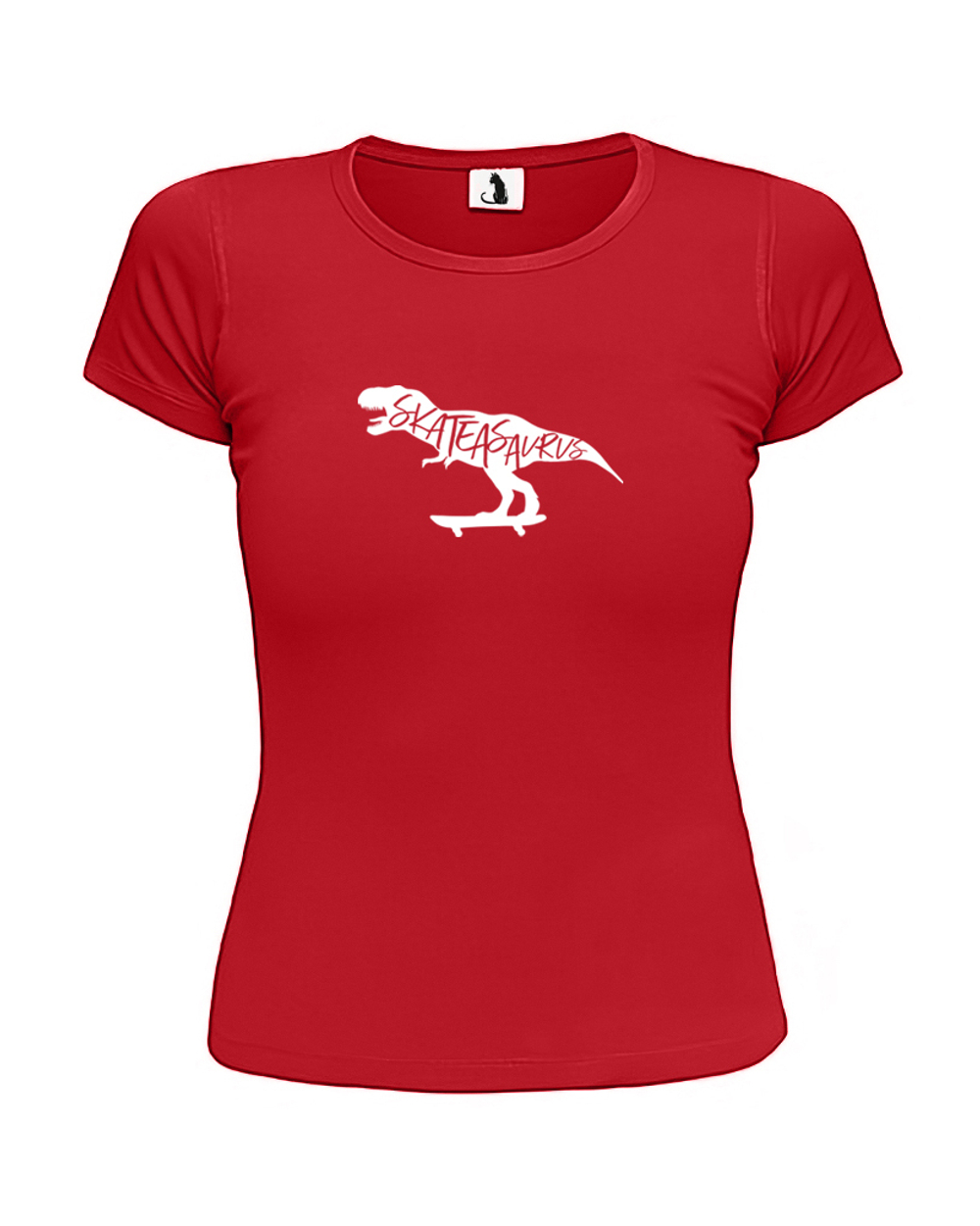 Футболка Skateasaurus женская приталенная красная с белым рисунком