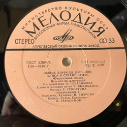 Винтажная виниловая пластинка LP Детская Сказка, Льюис Кэрролл, Владимир Высоцкий, Алиса В Стране Чудес (СССР 1976)