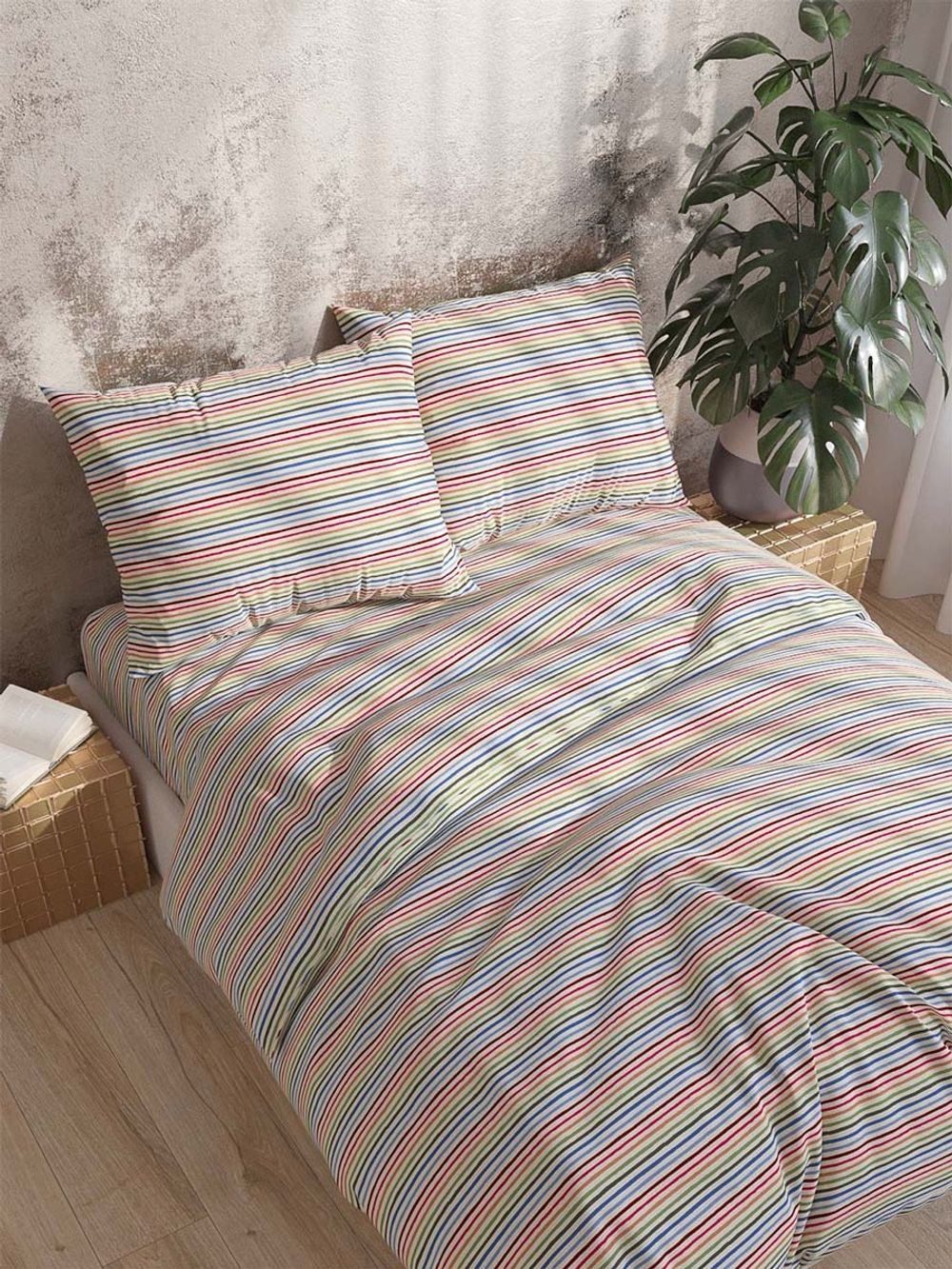 Пододеяльник перкаль Сказка "Радужная полоска" 2-спальный на молнии 175x215 см