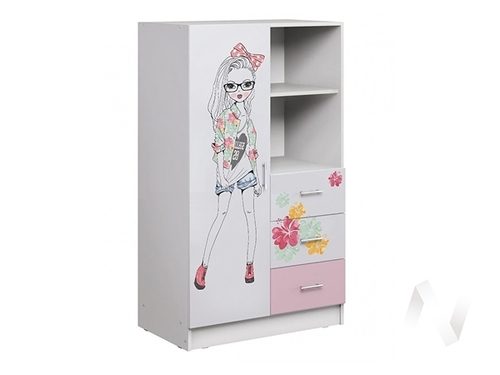 Шкаф комбинированный Детская Вега ЛДСП FASHION (белый/белый; розовый)