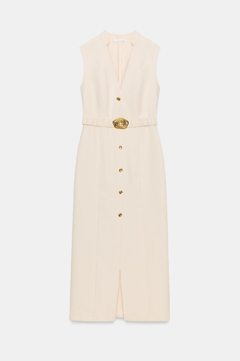 ZARA ПЛАТЬЕ МИДИ С ПОЯСОМ, ЭКРЮ