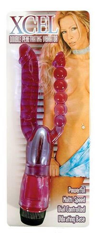 Двойной анально-вагинальный вибромассажер Xcel - 25 см. (Цвет: фиолетовый)