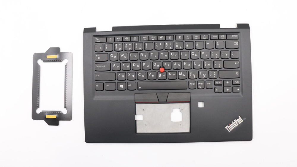 Верхняя панель с клавиатурой (топкейс) для ноутбука Lenovo X390 раскладка - русская, с подсветкой, черная, с отпечатком пальца (02HL532), оригинал