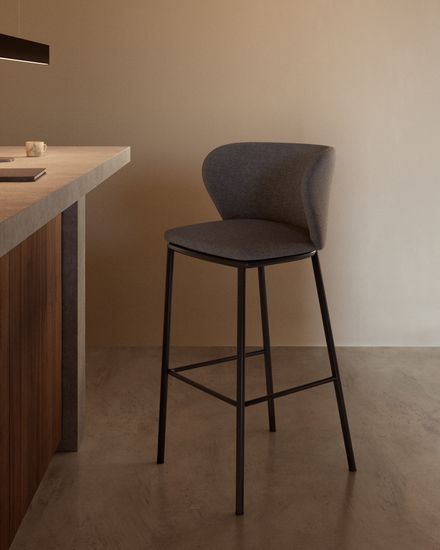 Ciselia Барный стул из темно-серой синели и черной стали 75 см