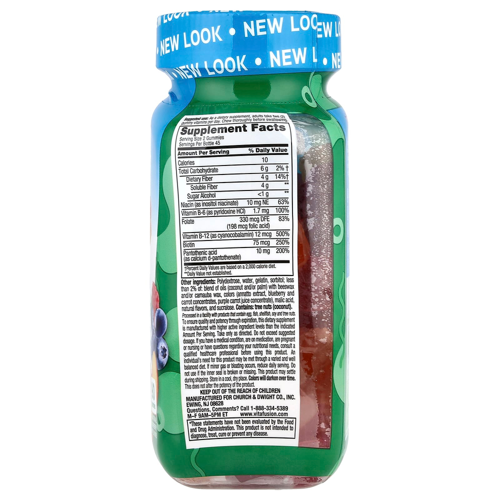 VitaFusion, FiberWell Fit, витамины, без сахара, вкус натурального персика, малины и ягод, 90 жевательных таблеток