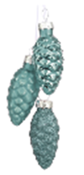 Набор стеклянных украшений Гроздь Шишек, 3 шт., 6 см., голубой, Christmas DeLuxe (89886)