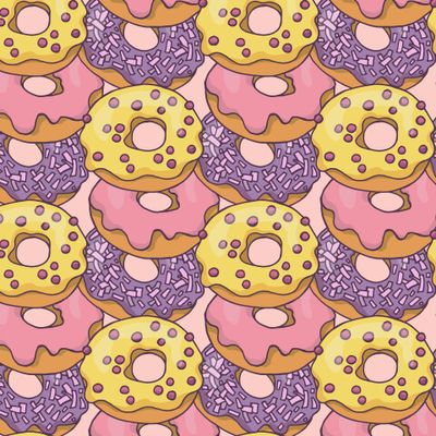 Розовые, желтые и сиреневые пончики