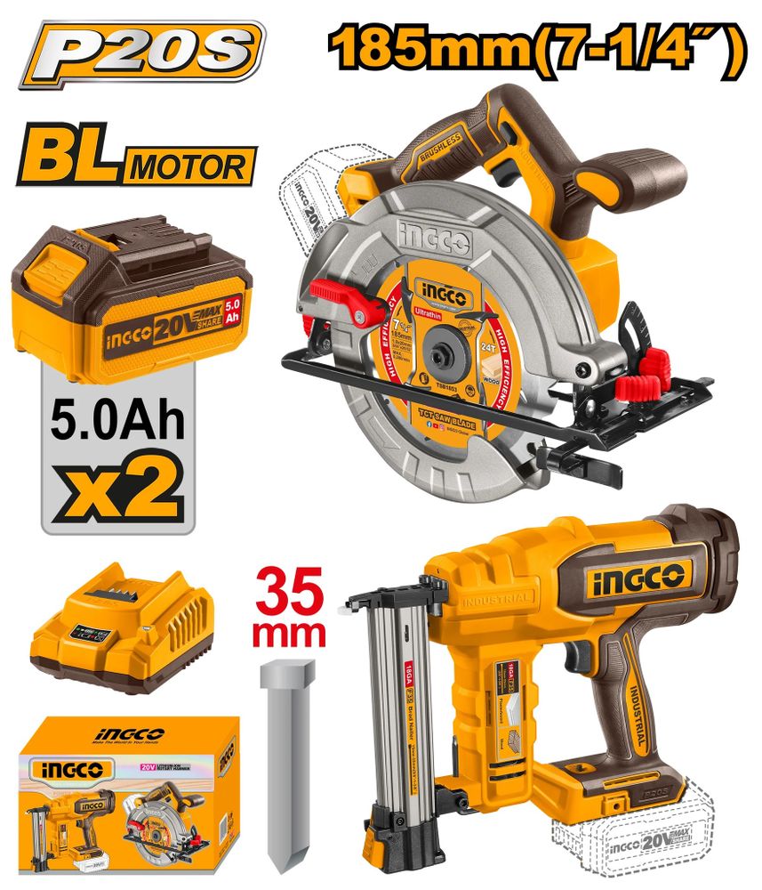 Набор нейлер и циркулярная пила INGCO COSLI240866 INDUSTRIAL 20 В