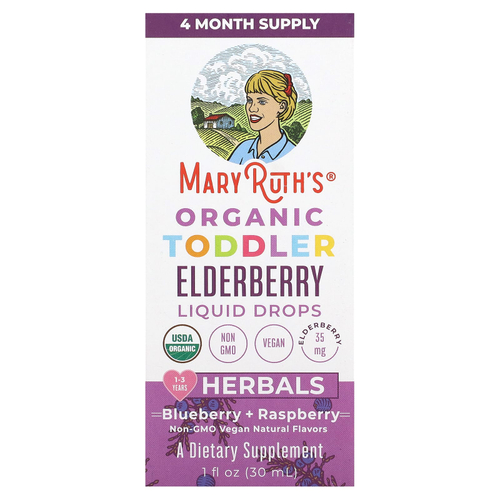 MaryRuth's, Органические жидкие капли из бузины для малышей, голубика + малина, 35 мг, 30 мл (1 жидк. Унция)