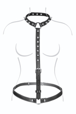 Черная упряжь на тело с шипами на ошейнике (Цвет: черный)