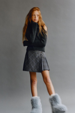 ZARA ЮБКА-ШОРТЫ В КЛЕТКУ В СТИЛЕ ПАРЕО, СИНИЙ